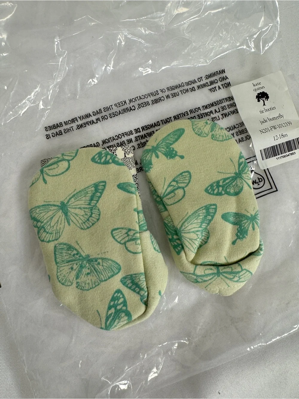 kate quinn Baby Butterfly Print Soft Booties - Light Green 12-18 mo